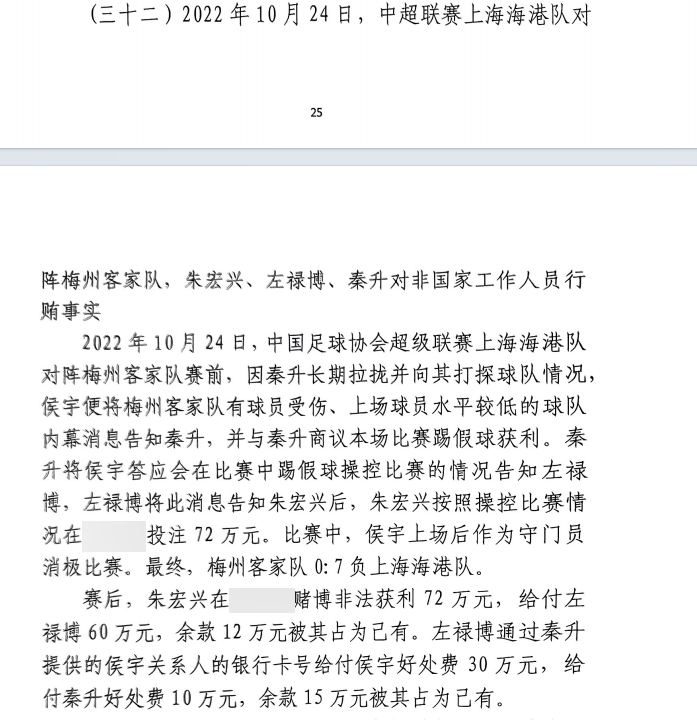 網(wǎng)傳判決書(shū)：梅州0-7海港，梅州守門(mén)員侯宇收30萬(wàn)好處費(fèi)消極比賽